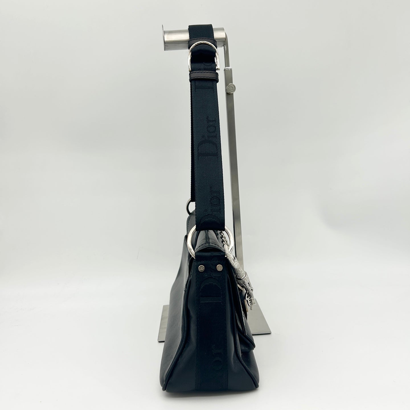 Dior Black Leather and Canvas Shoulder Bag Silver Hardware [Used]