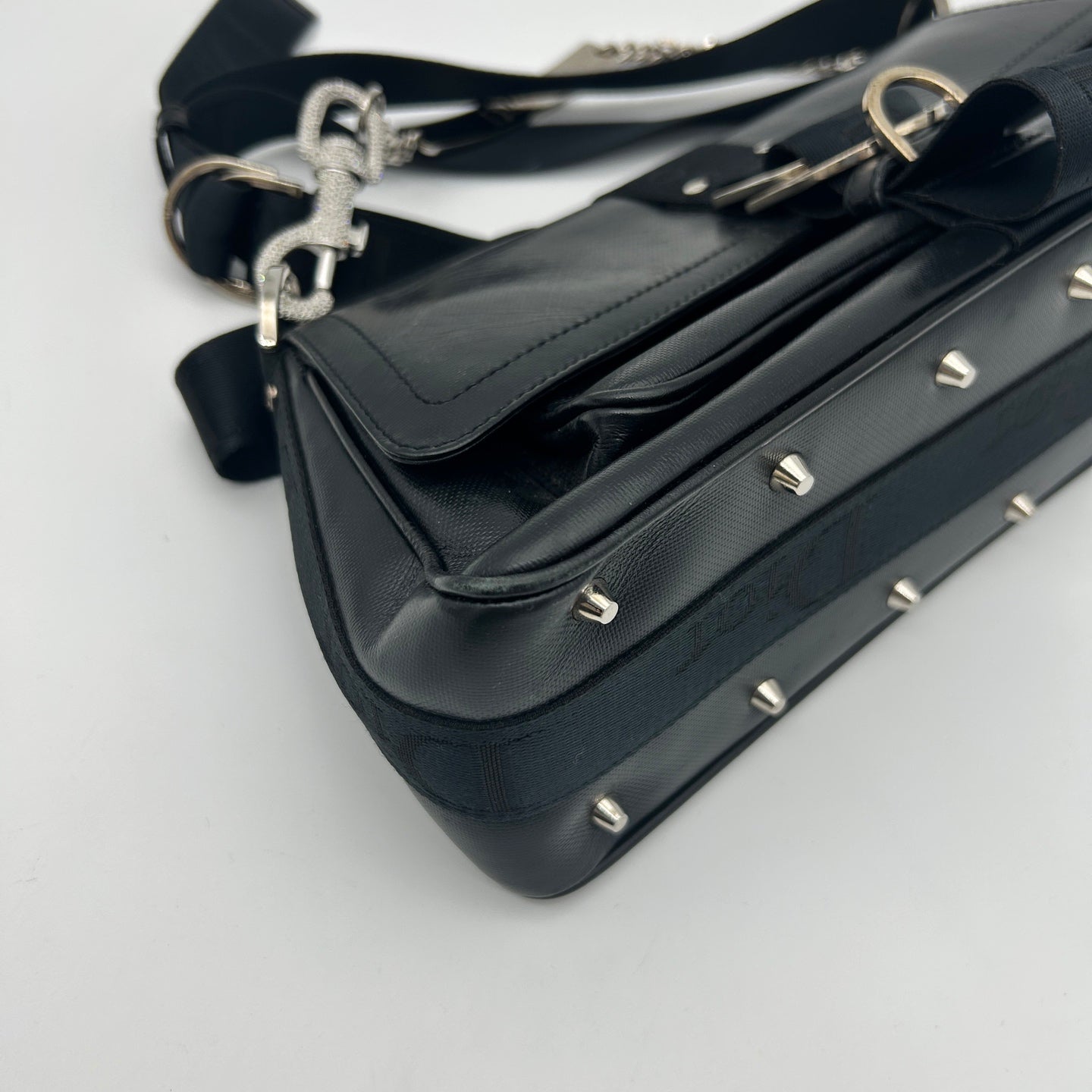 Dior Black Leather and Canvas Shoulder Bag Silver Hardware [Used]