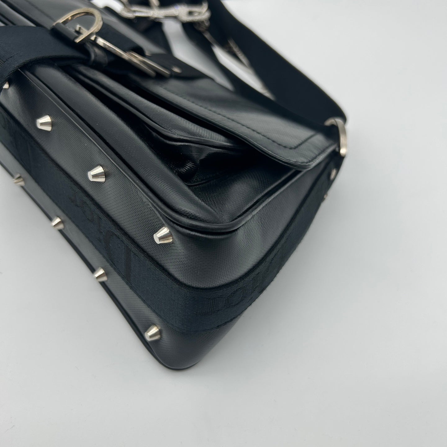 Dior Black Leather and Canvas Shoulder Bag Silver Hardware [Used]