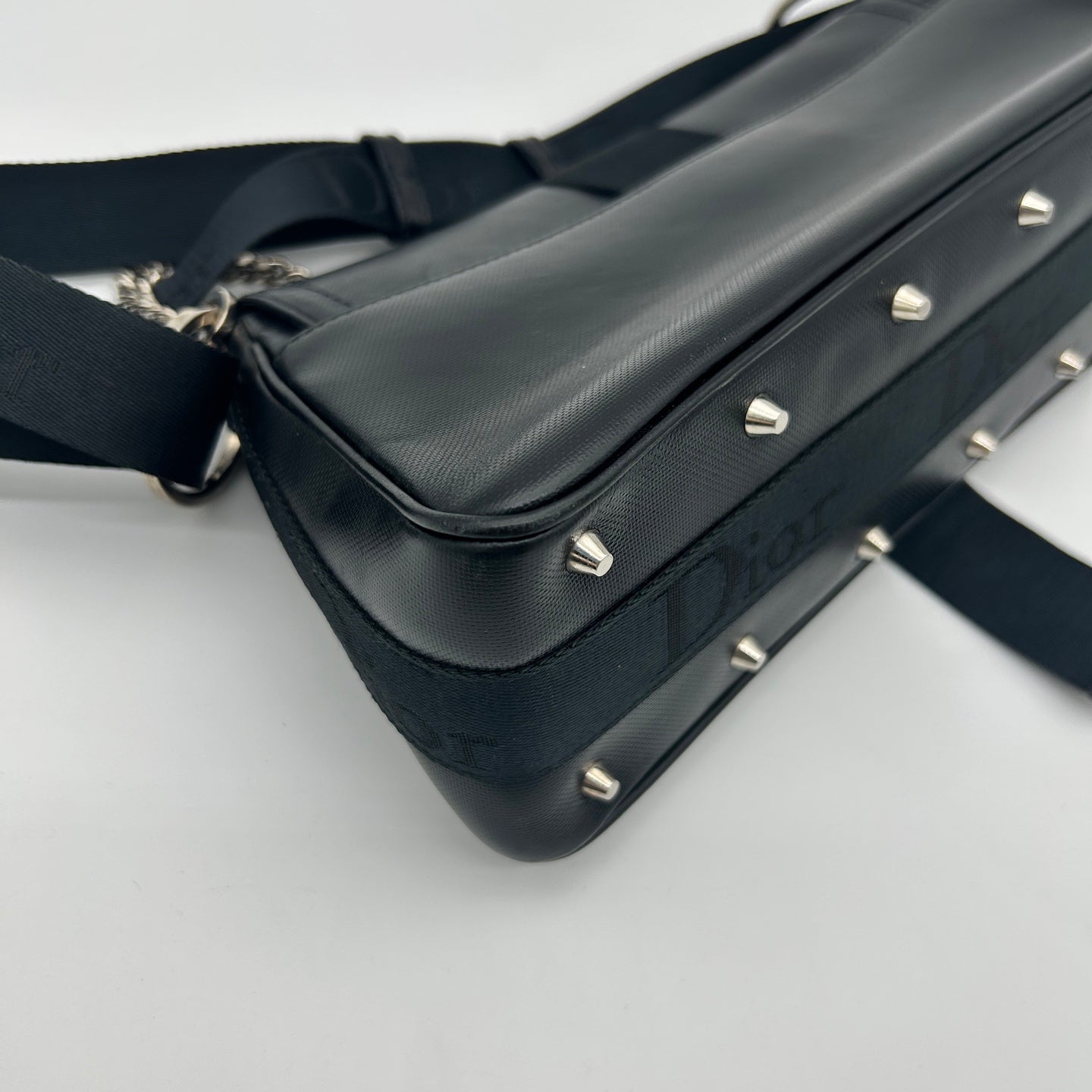 Dior Black Leather and Canvas Shoulder Bag Silver Hardware [Used]