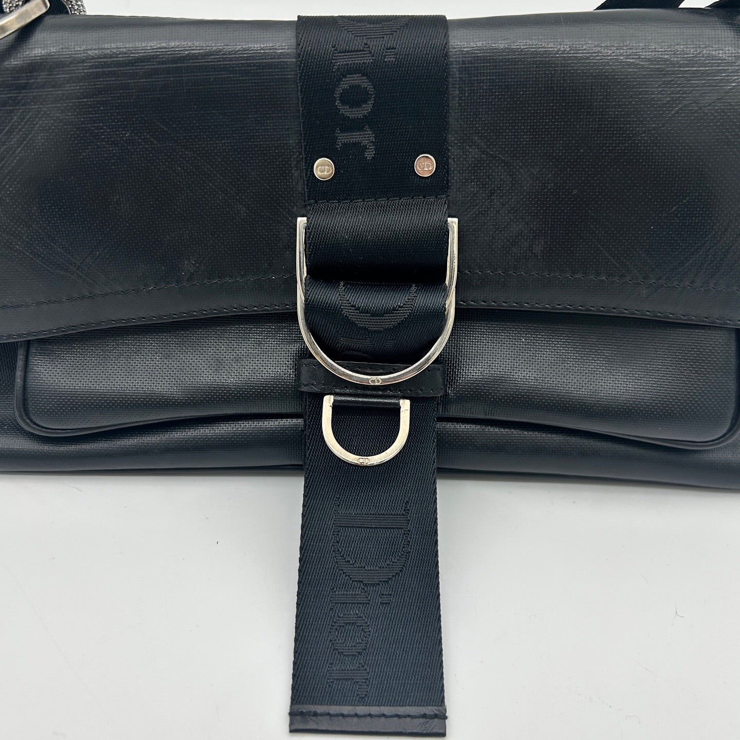 Dior Black Leather and Canvas Shoulder Bag Silver Hardware [Used]