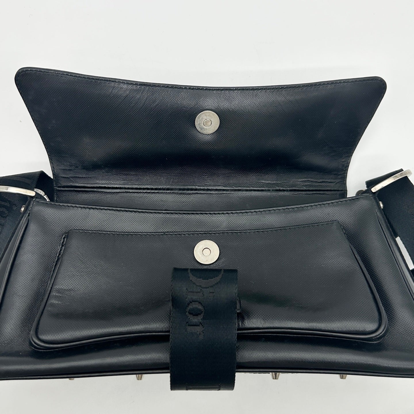 Dior Black Leather and Canvas Shoulder Bag Silver Hardware [Used]