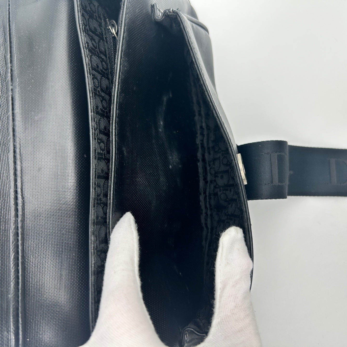 Dior Black Leather and Canvas Shoulder Bag Silver Hardware [Used]