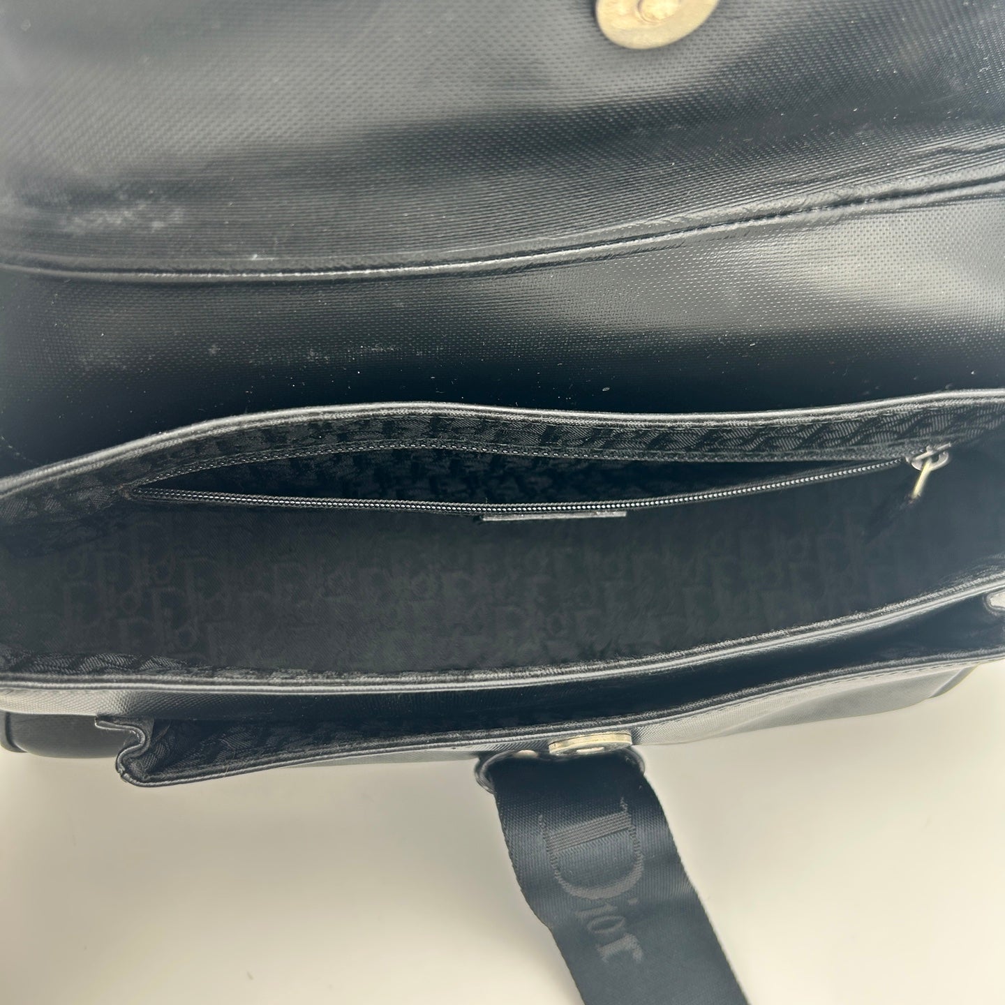 Dior Black Leather and Canvas Shoulder Bag Silver Hardware [Used]