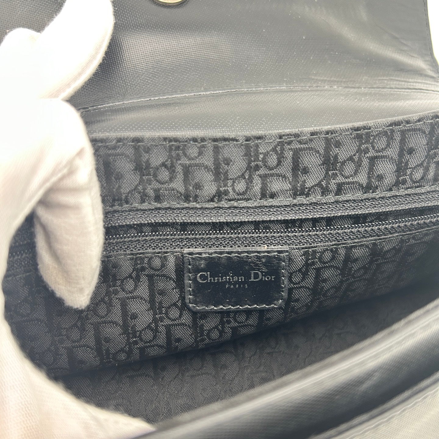 Dior Black Leather and Canvas Shoulder Bag Silver Hardware [Used]