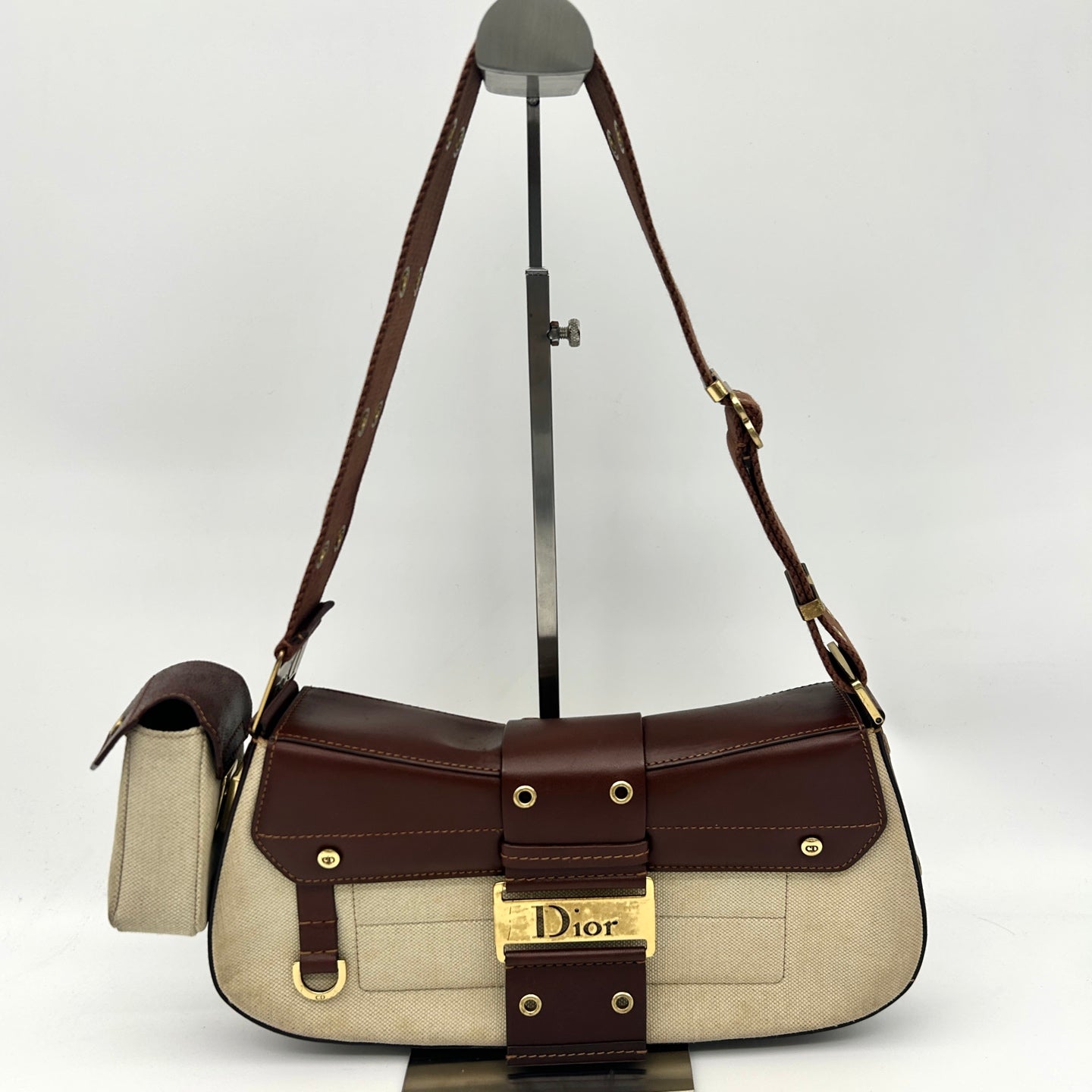 Dior Brown&Beige Punk Motorcycle Canvas and Leather Shoulder Bag with Pouch [Used]