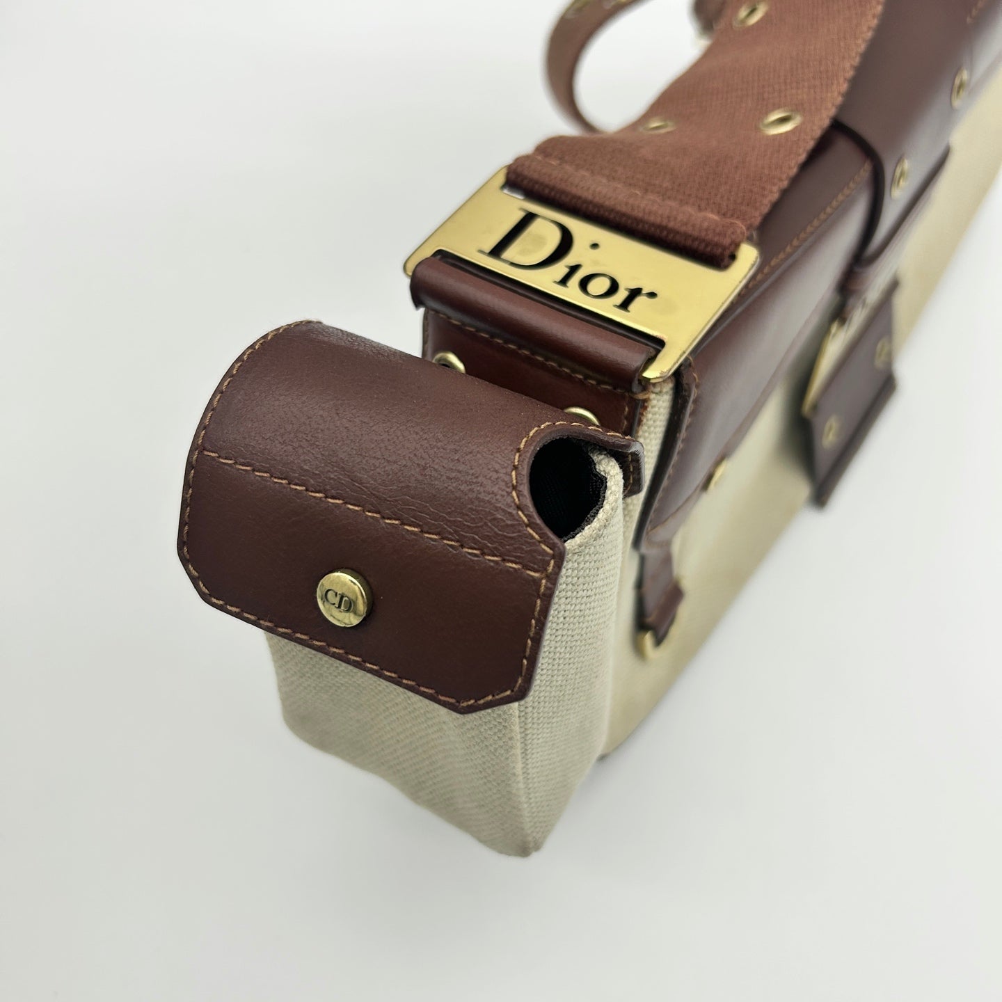 Dior Brown&Beige Punk Motorcycle Canvas and Leather Shoulder Bag with Pouch [Used]