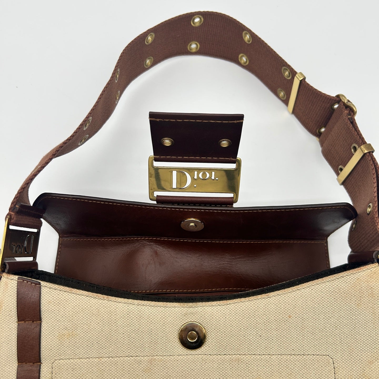 Dior Brown&Beige Punk Motorcycle Canvas and Leather Shoulder Bag with Pouch [Used]