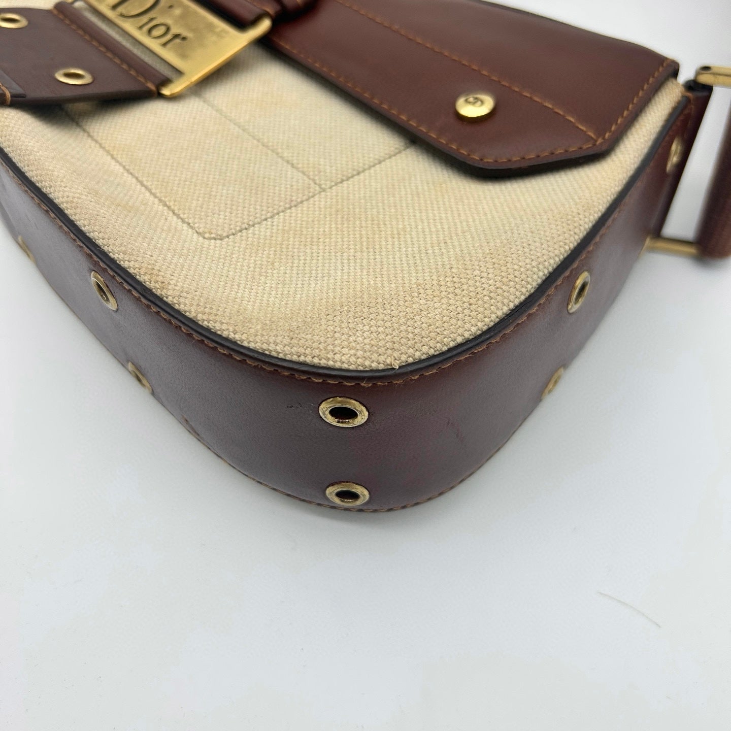 Dior Brown&Beige Punk Motorcycle Canvas and Leather Shoulder Bag with Pouch [Used]