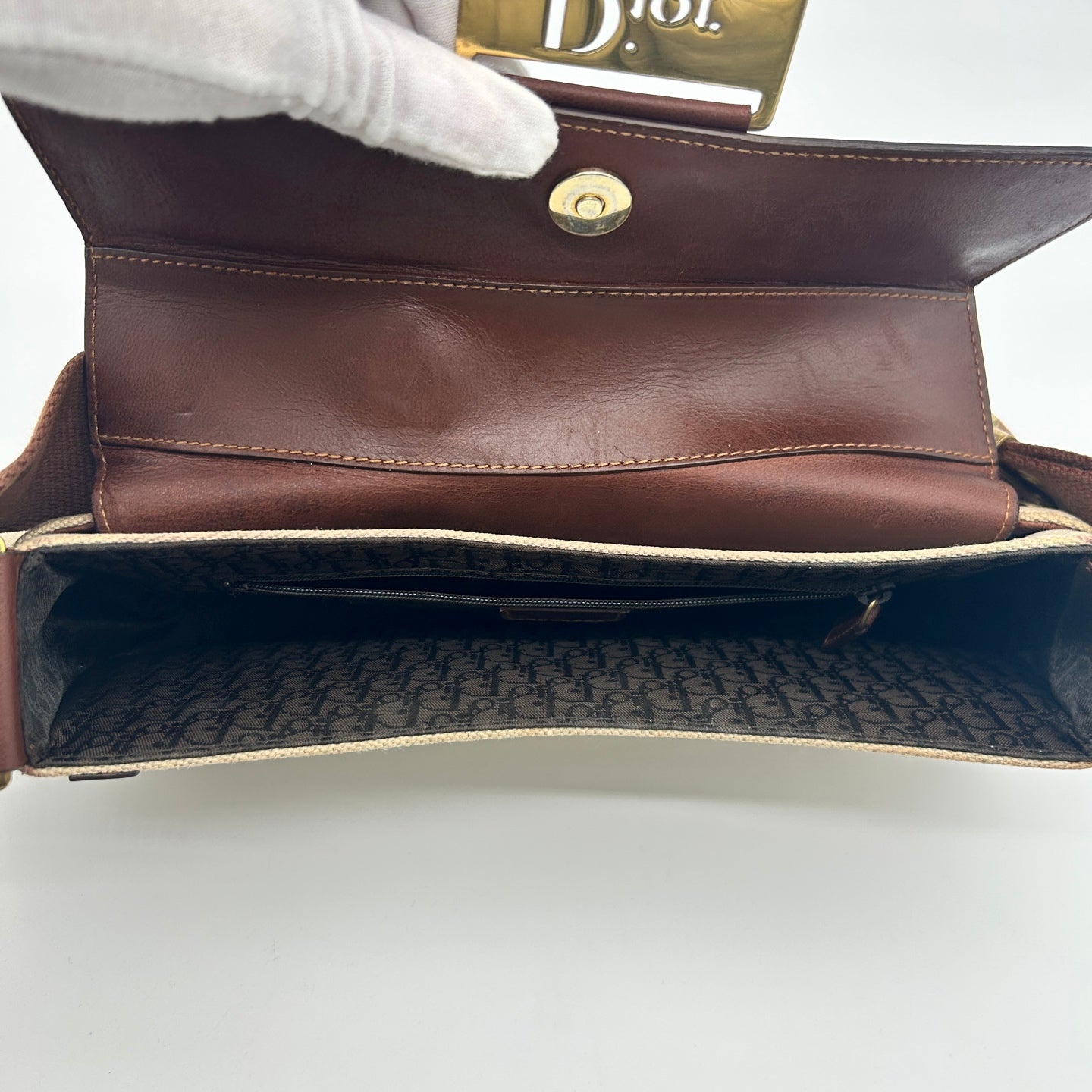 Dior Brown&Beige Punk Motorcycle Canvas and Leather Shoulder Bag with Pouch [Used]