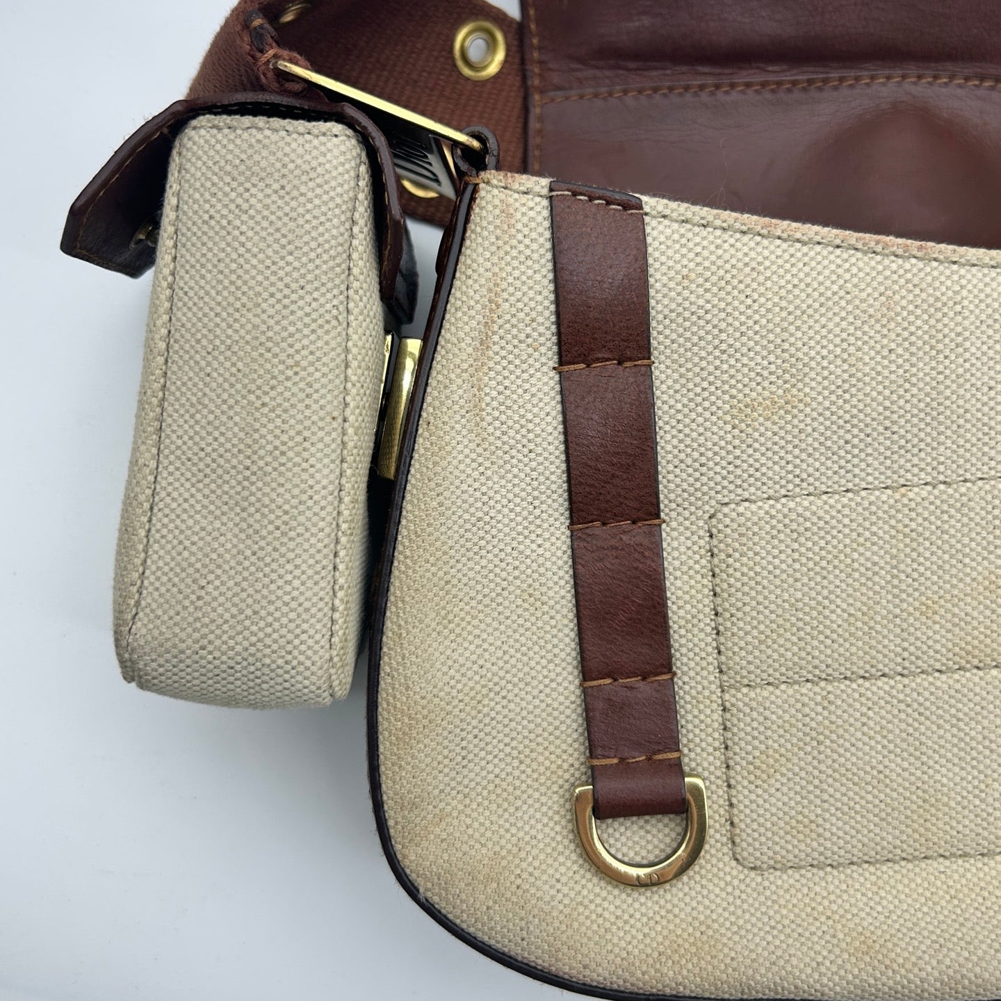 Dior Brown&Beige Punk Motorcycle Canvas and Leather Shoulder Bag with Pouch [Used]