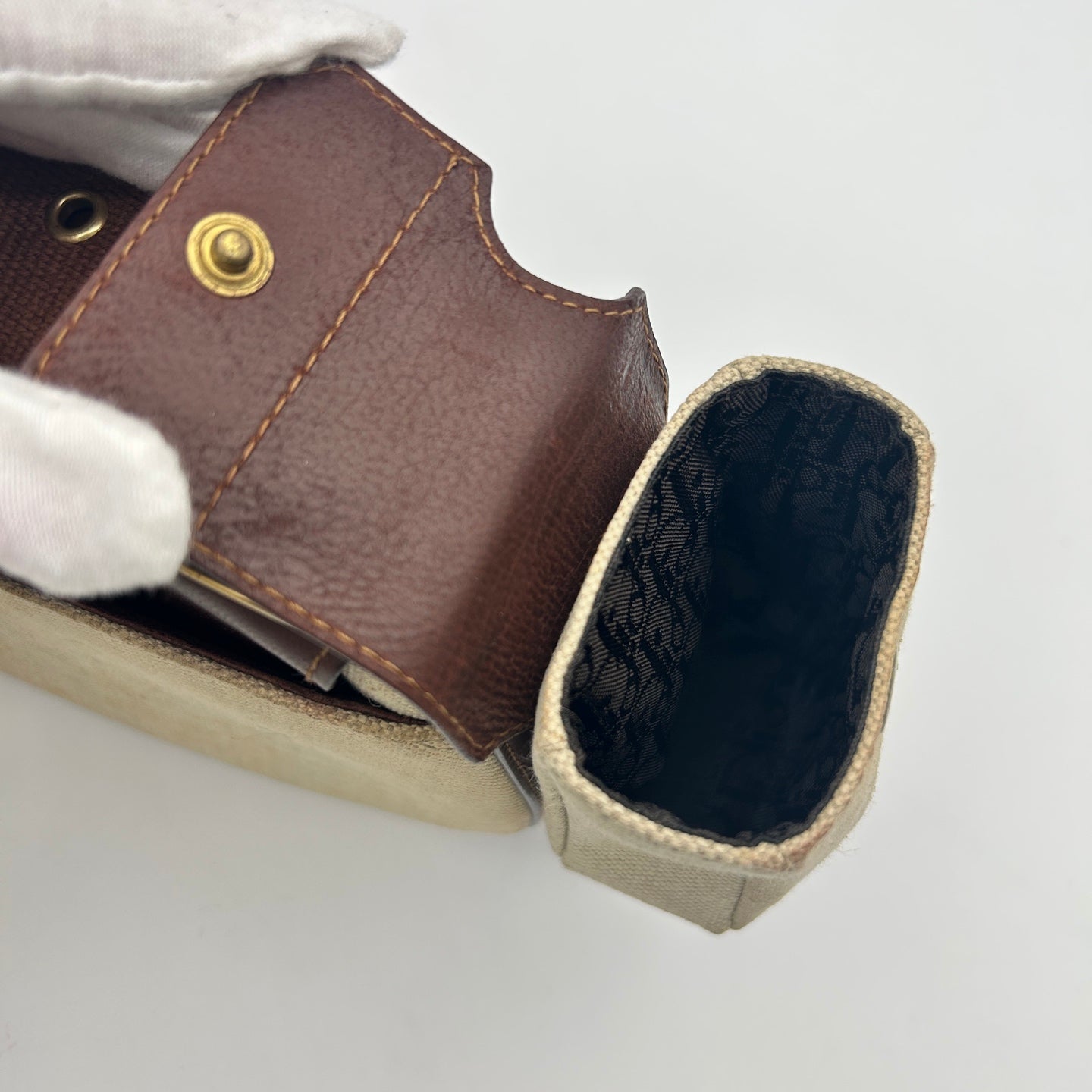 Dior Brown&Beige Punk Motorcycle Canvas and Leather Shoulder Bag with Pouch [Used]