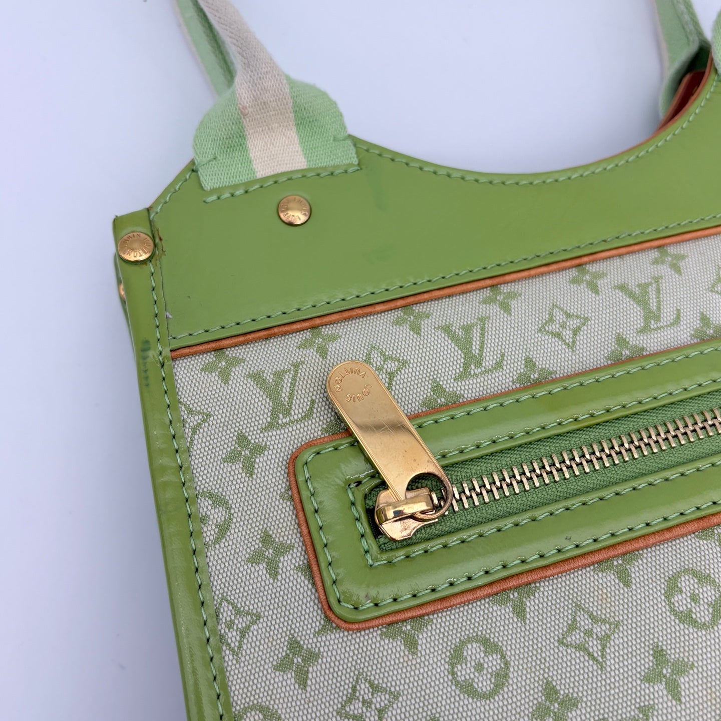 Louis Vuitton Green Denim Square Handbag [Used]