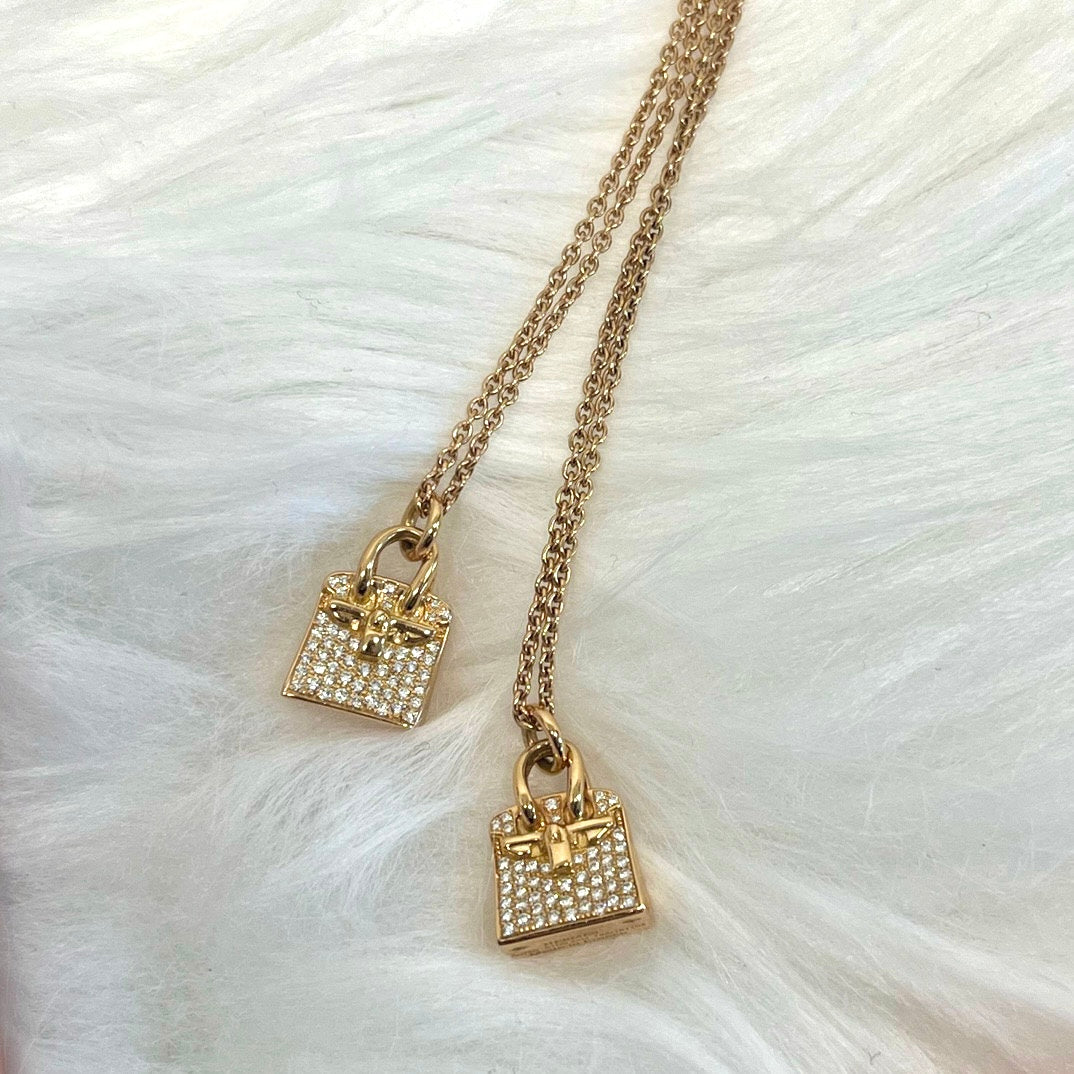 Hermès Birkin Pendant Necklace Diamond-Set 18K Rose Gold [Used]
