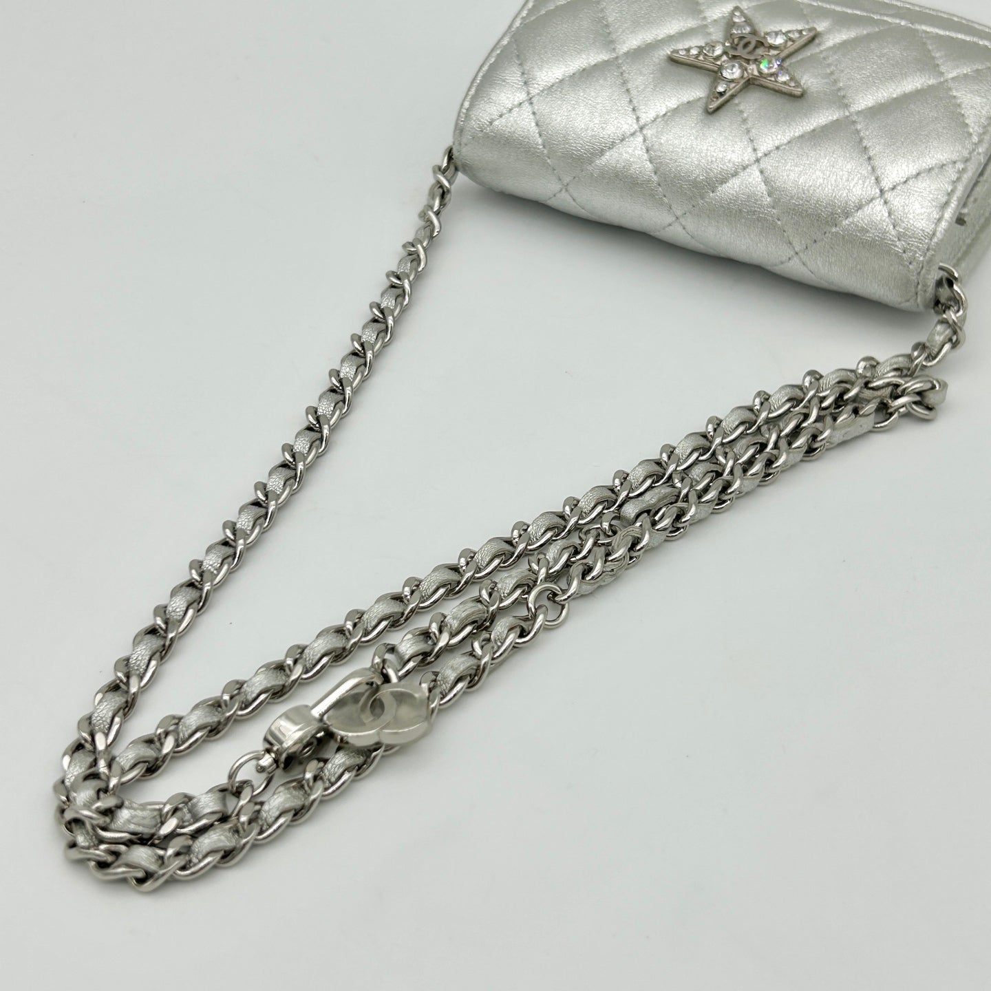Chanel 24C Metallic Silver Quilted Star CC Waist Shoulder Bag [Used]