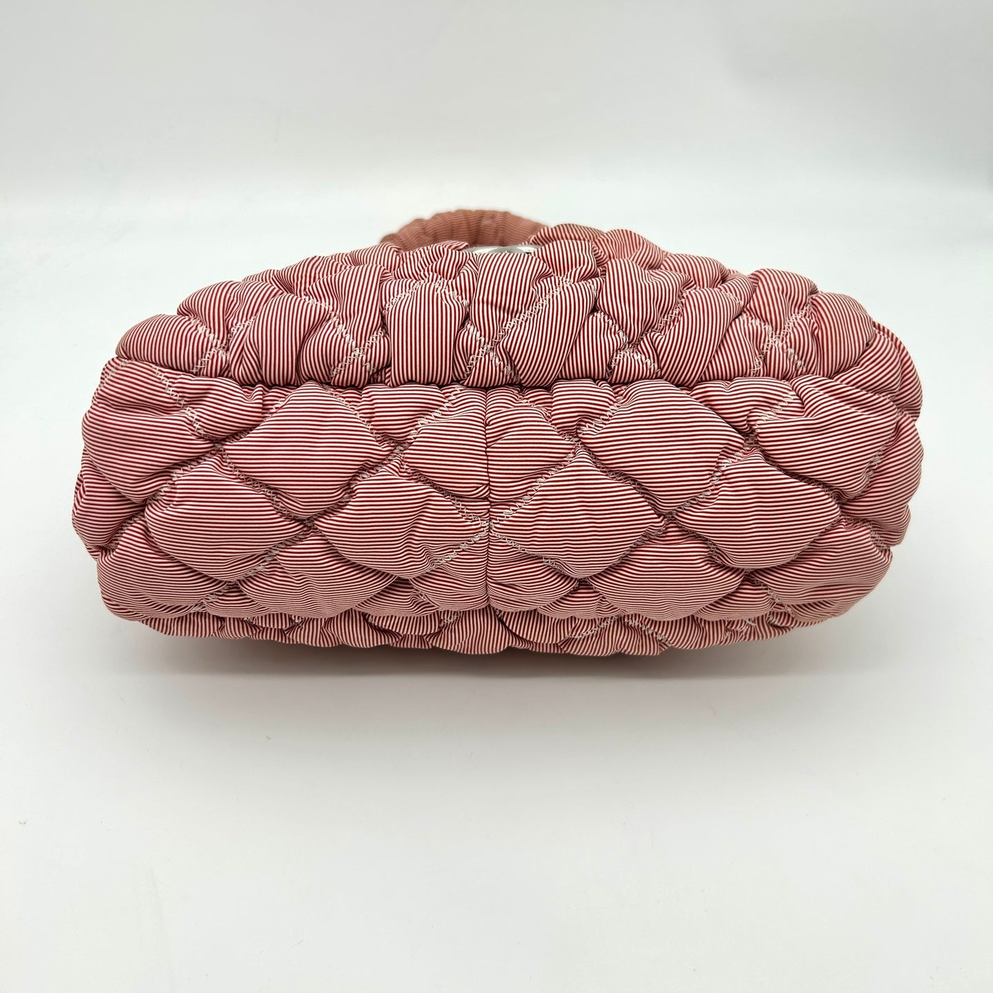 Chanel Pink White Striped Fabric Puffer Chain Tote Bag [Used]