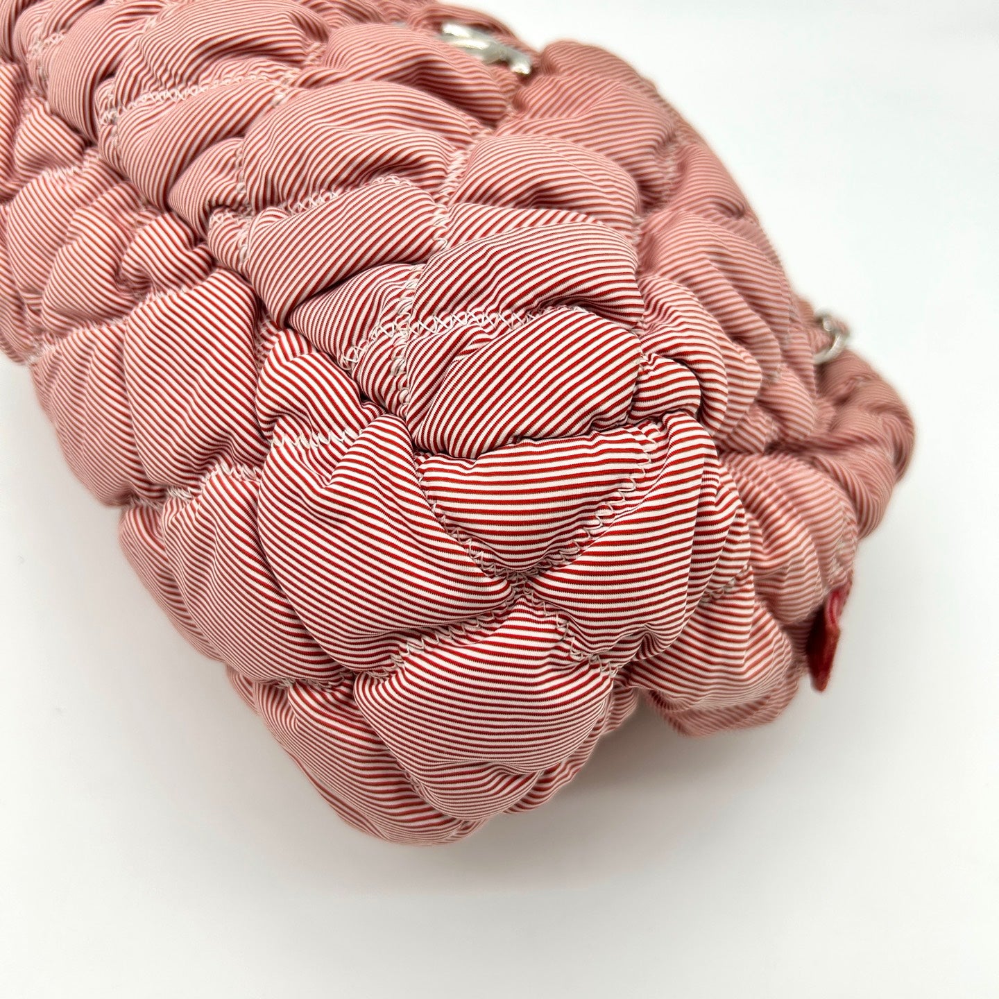 Chanel Pink White Striped Fabric Puffer Chain Tote Bag [Used]