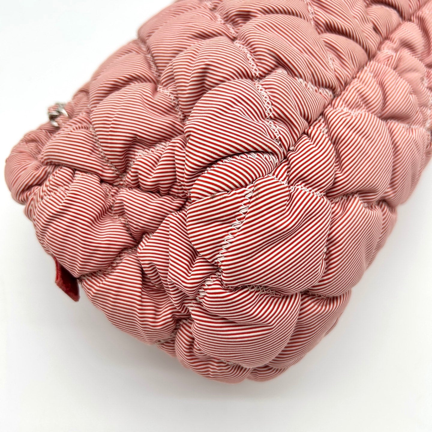 Chanel Pink White Striped Fabric Puffer Chain Tote Bag [Used]