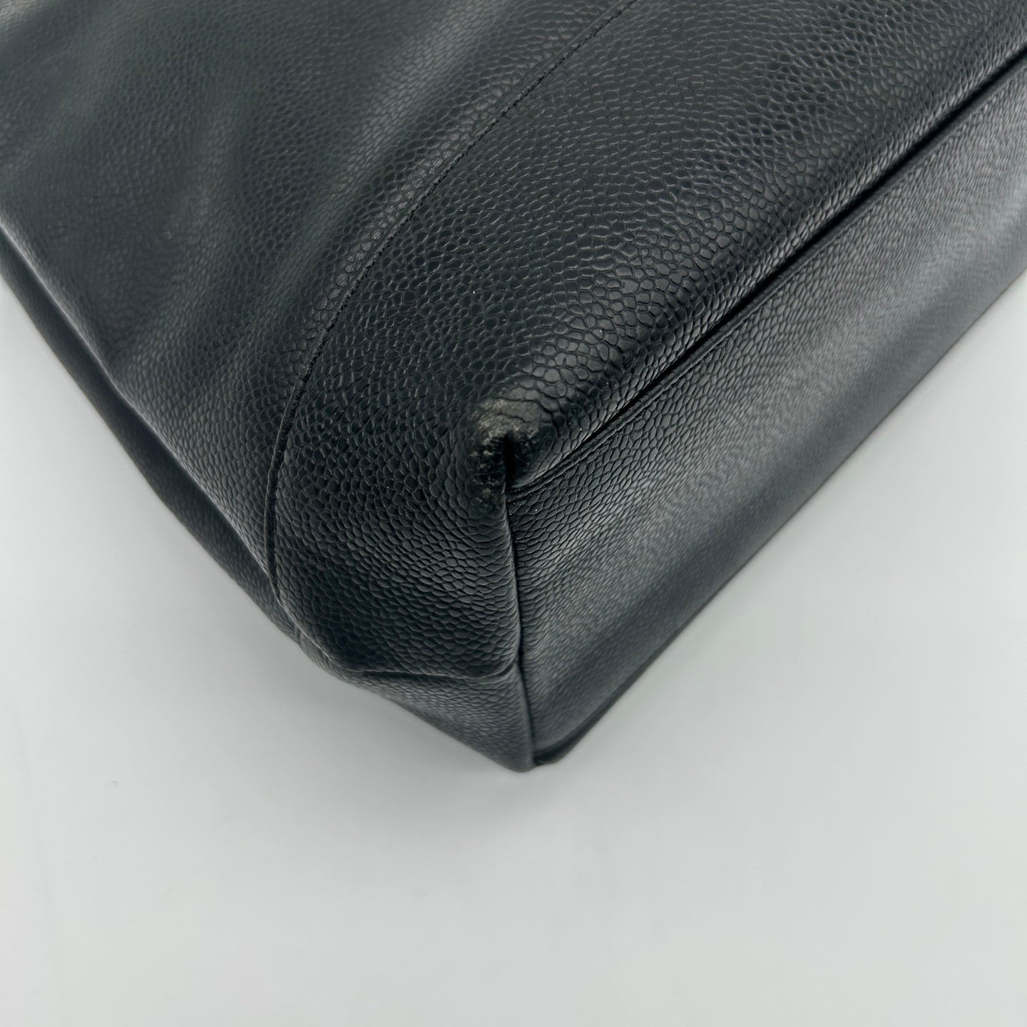 Chanel CC Logo Calfskin Tote Bag Black Gold [Used]