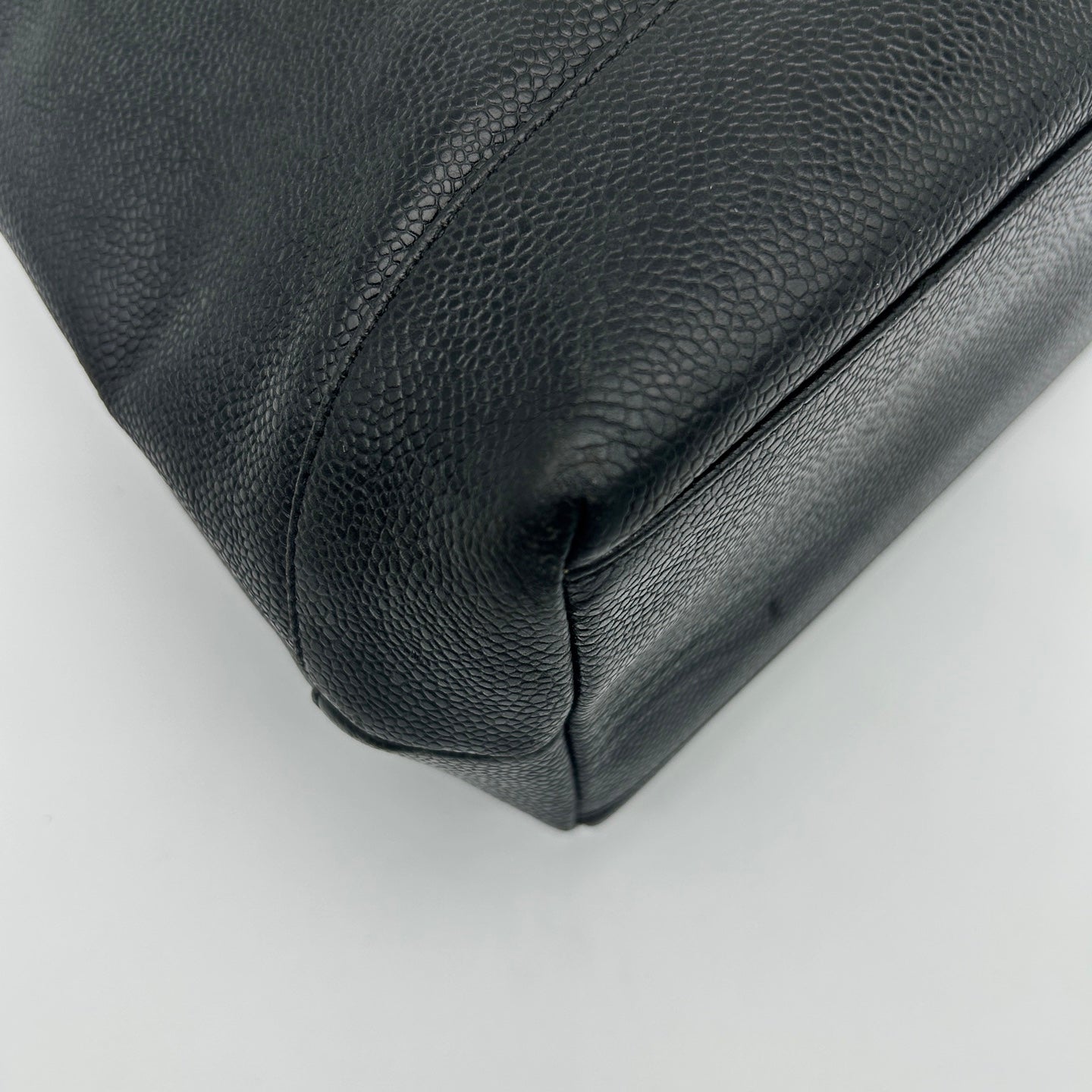 Chanel CC Logo Calfskin Tote Bag Black Gold [Used]