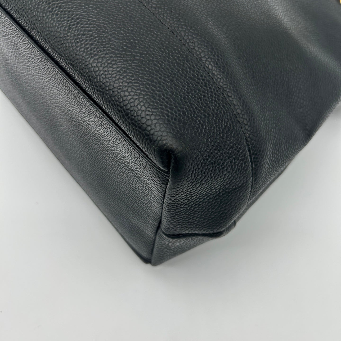 Chanel CC Logo Calfskin Tote Bag Black Gold [Used]