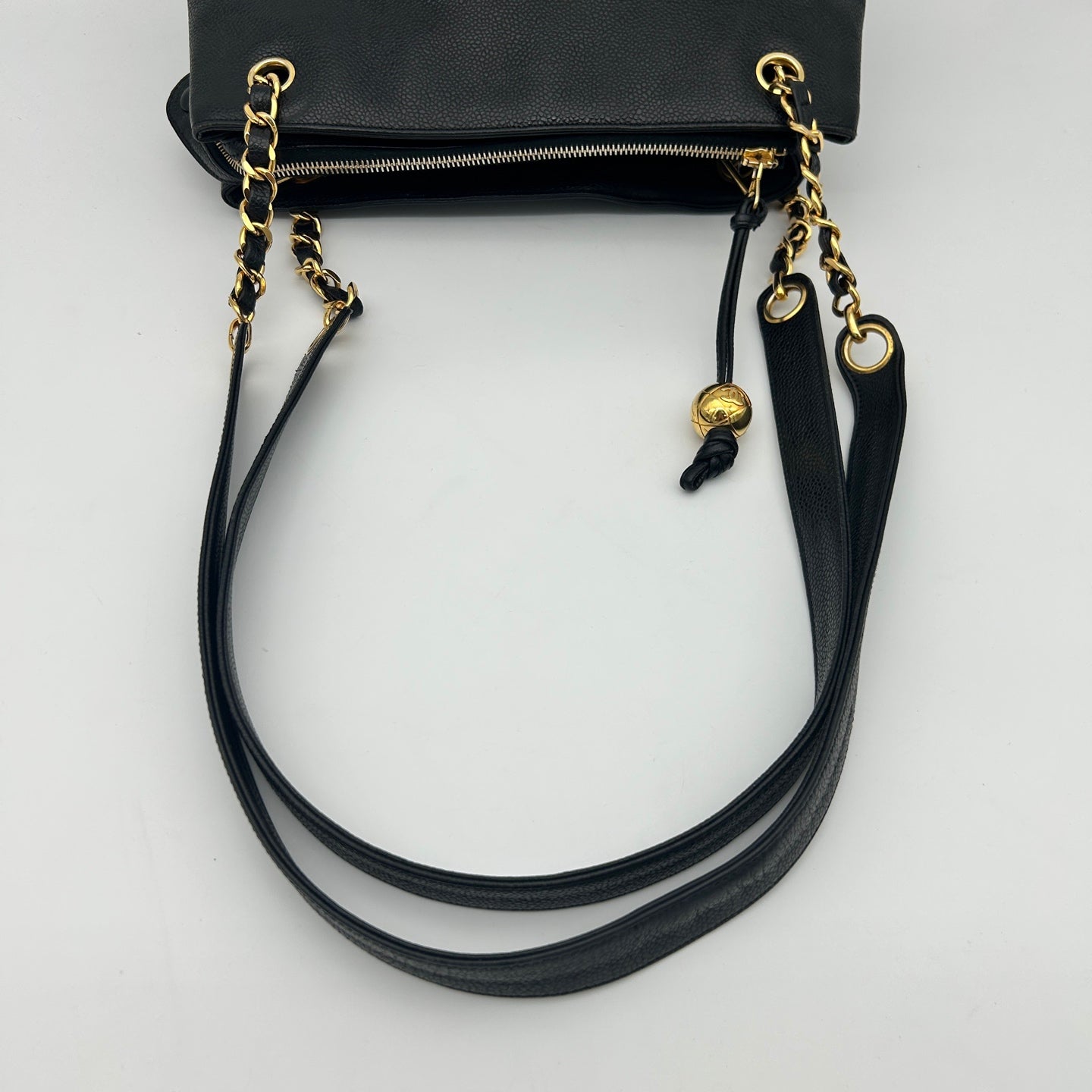 Chanel CC Logo Calfskin Tote Bag Black Gold [Used]