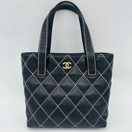 Chanel Vintage Black Calfskin Wild Stitch Tote Bag Gold Hardware [Used]