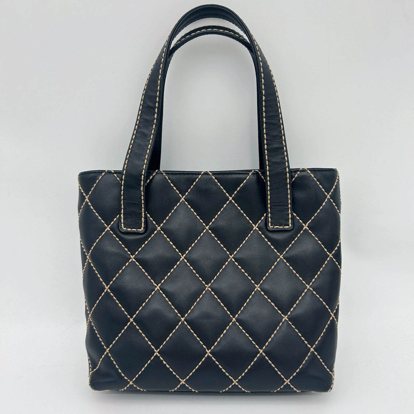 Chanel Vintage Black Calfskin Wild Stitch Tote Bag Gold Hardware [Used]