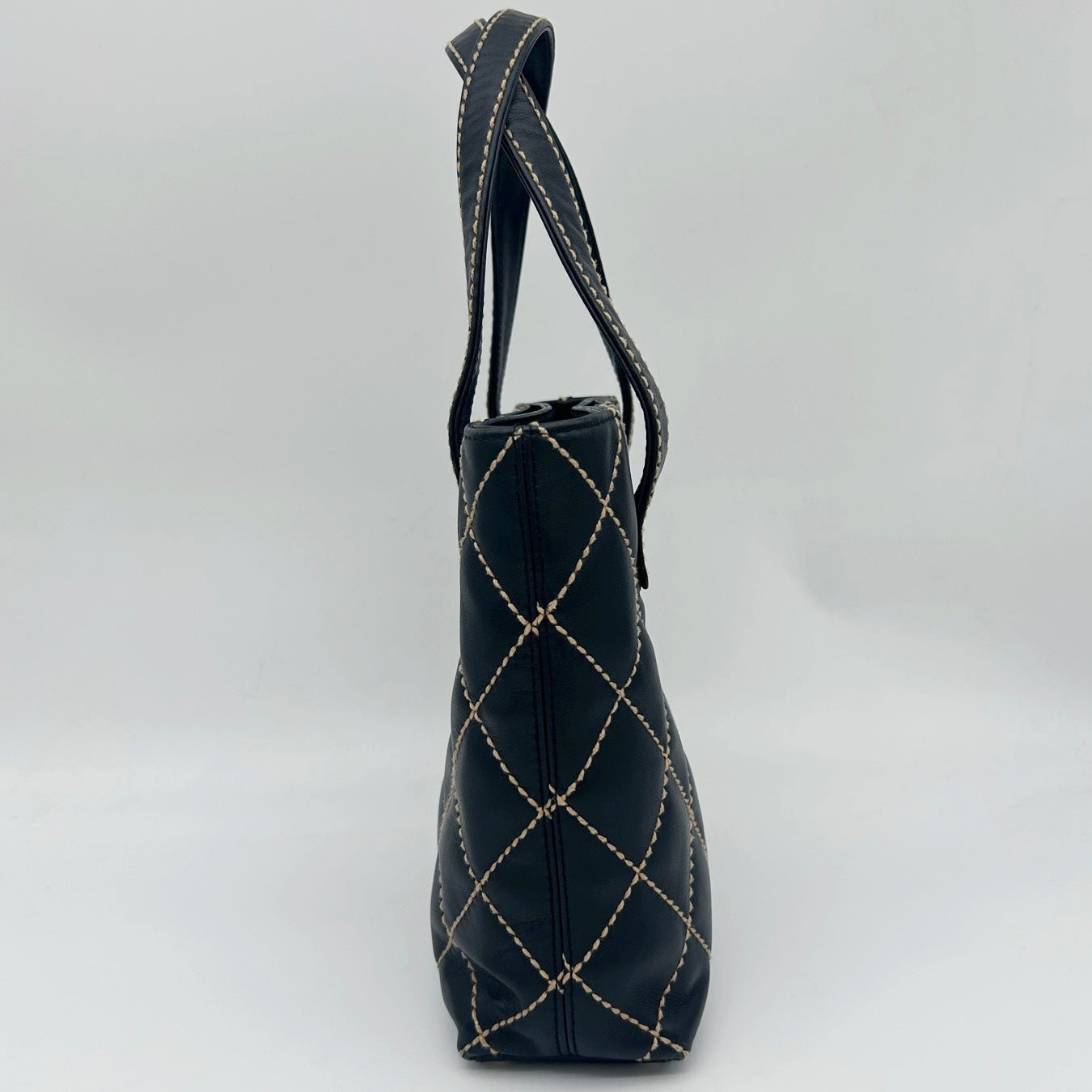 Chanel Vintage Black Calfskin Wild Stitch Tote Bag Gold Hardware [Used]