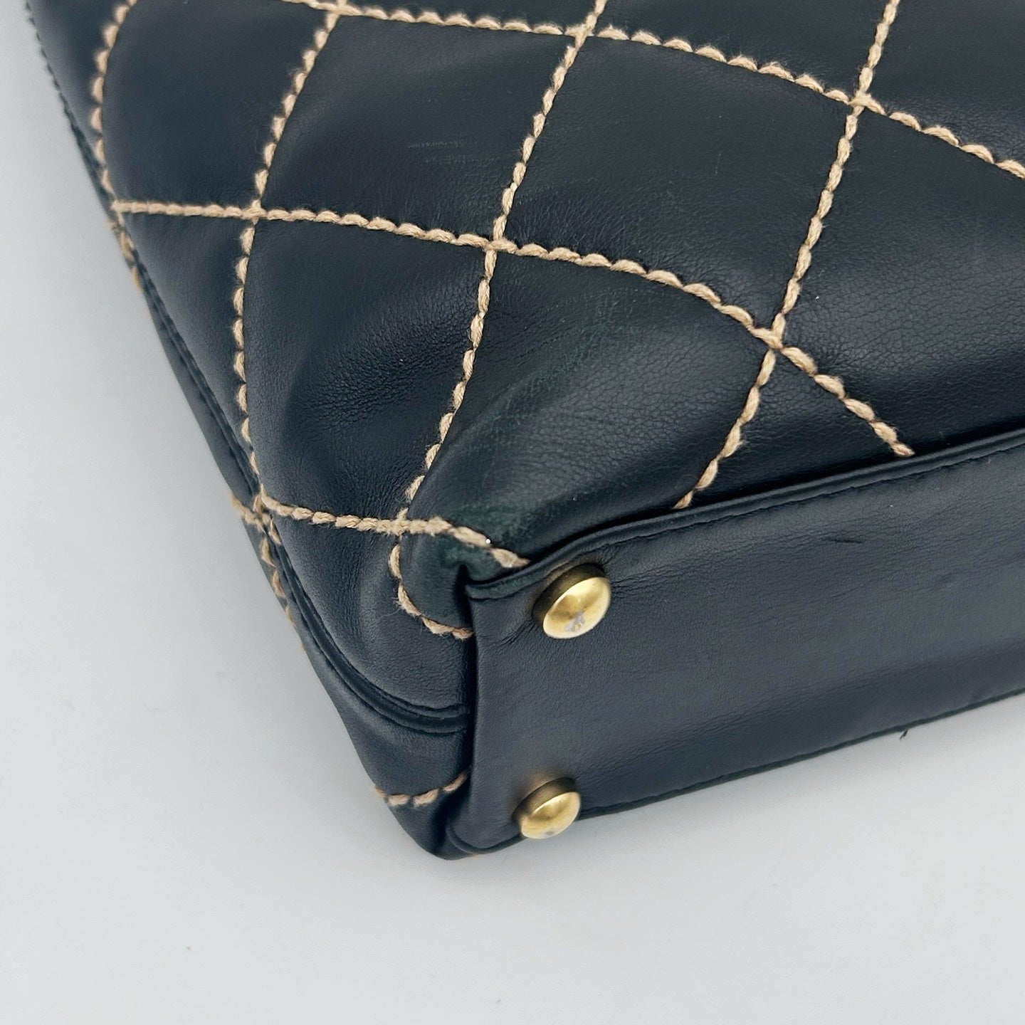 Chanel Vintage Black Calfskin Wild Stitch Tote Bag Gold Hardware [Used]