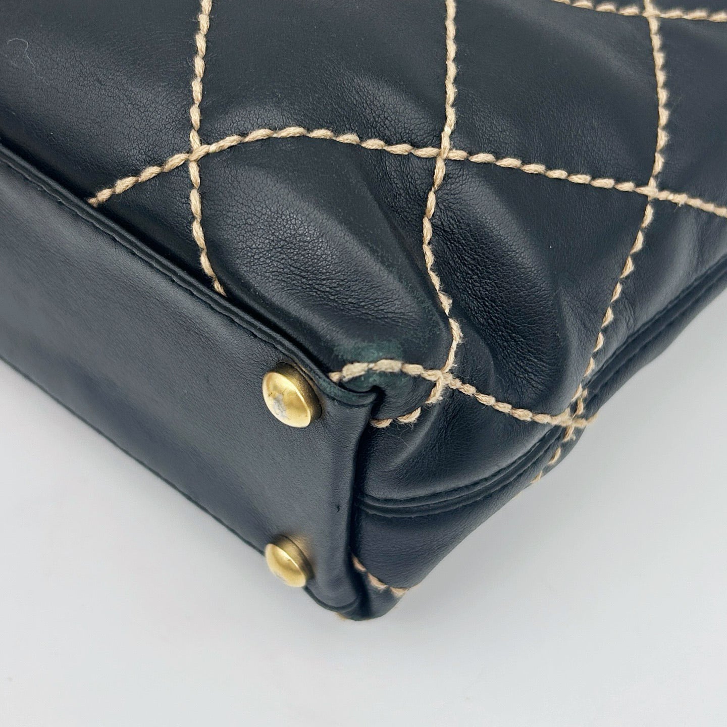 Chanel Vintage Black Calfskin Wild Stitch Tote Bag Gold Hardware [Used]