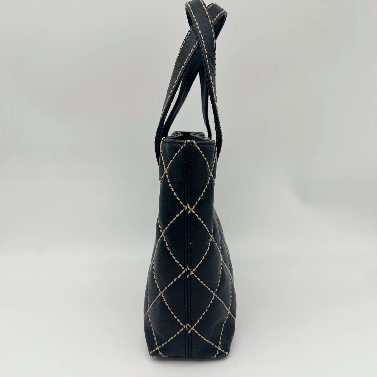 Chanel Vintage Black Calfskin Wild Stitch Tote Bag Gold Hardware [Used]