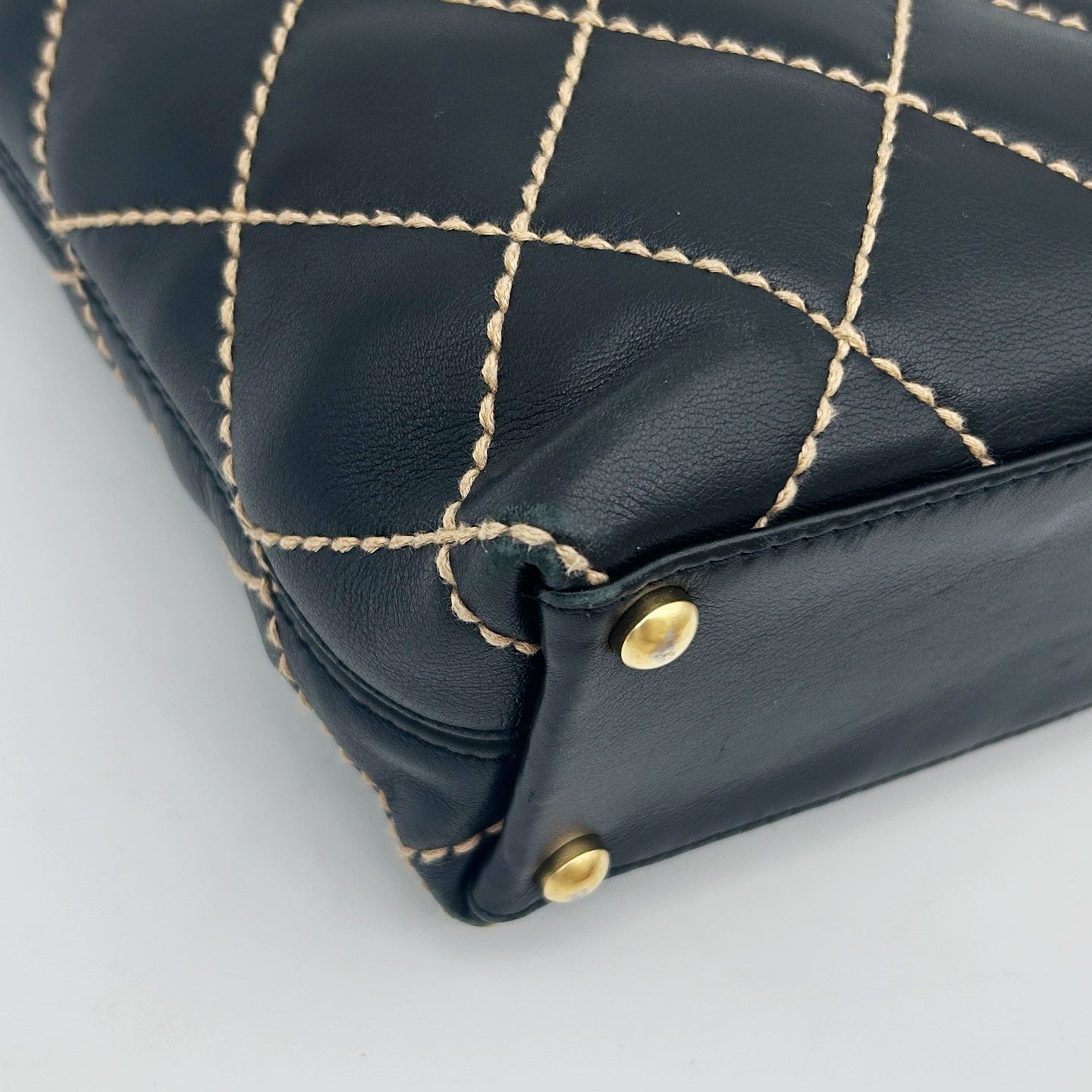 Chanel Vintage Black Calfskin Wild Stitch Tote Bag Gold Hardware [Used]