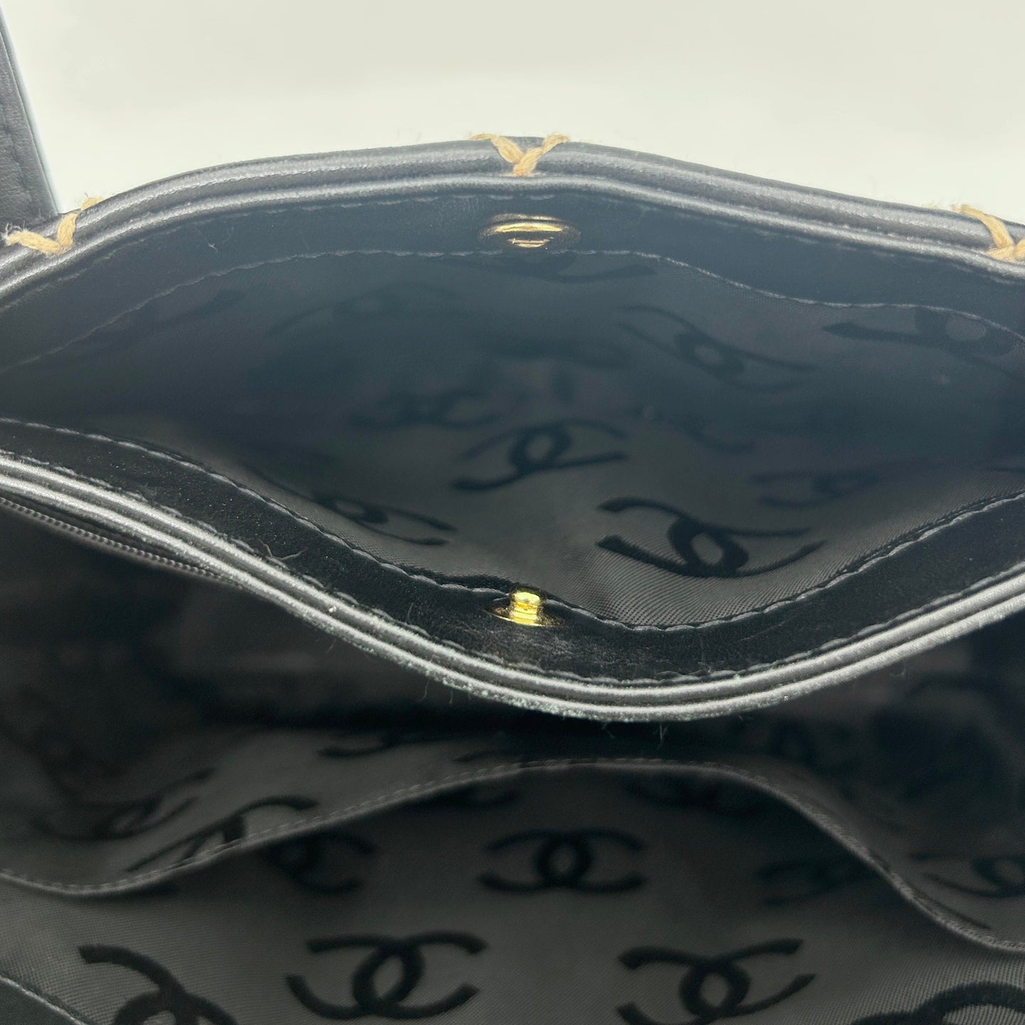 Chanel Vintage Black Calfskin Wild Stitch Tote Bag Gold Hardware [Used]