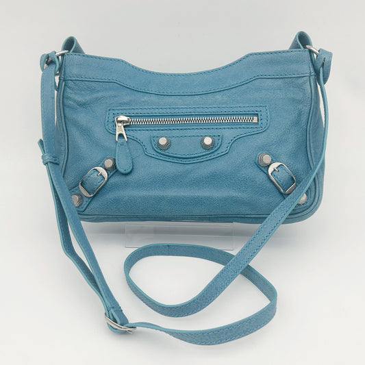 Balenciaga Mini City Blue Leather Crossbody Bag Silver Hardware [Used]