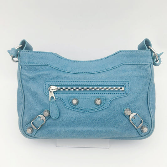 Balenciaga Mini City Blue Leather Crossbody Bag Silver Hardware [Used]