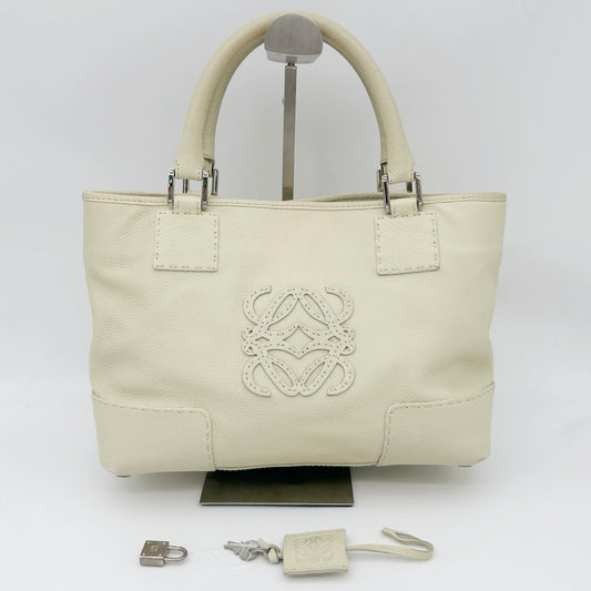 Loewe Logo Boston Bag Beige Leather Top Handle Bag [Used]