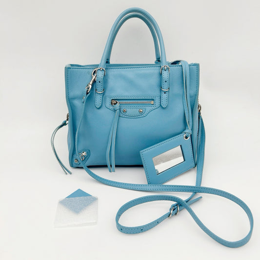 Balenciaga Papier Mini Tote Bag Blue Leather 2Way Top Handle Shoulder Bag [Used]
