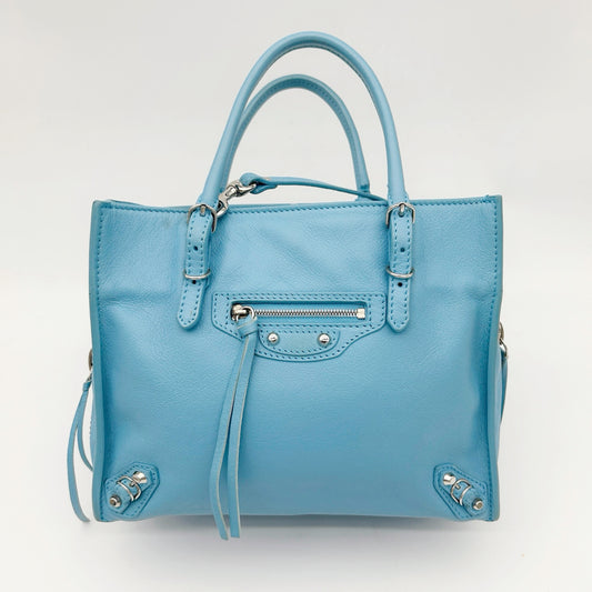 Balenciaga Papier Mini Tote Bag Blue Leather 2Way Top Handle Shoulder Bag [Used]