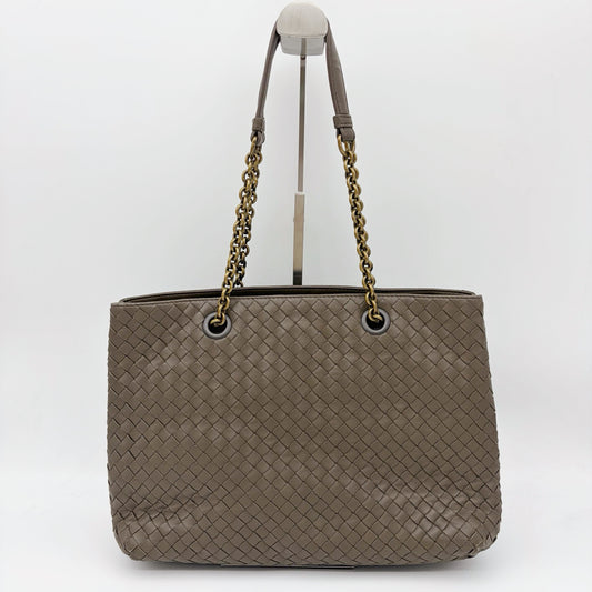 Bottega Veneta Intrecciato Chain Tote Bag Grey Leather Shoulder Bag [Used]