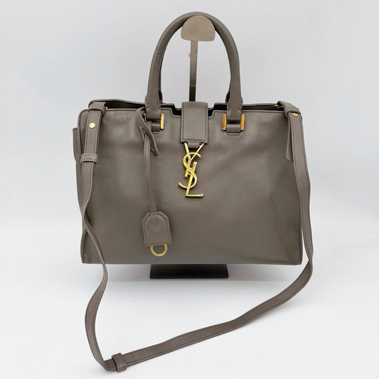 Saint Laurent Cabas Grey Leather 2Way Tote Bag Gold Hardware [Used]