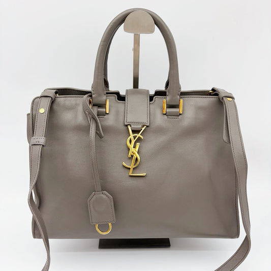 Saint Laurent Cabas Grey Leather 2Way Tote Bag Gold Hardware [Used]
