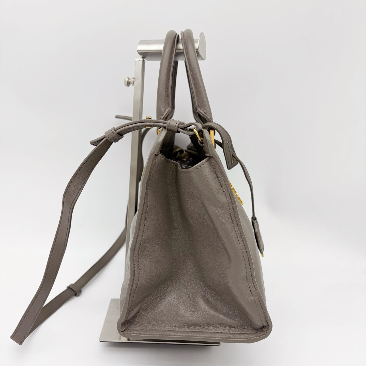 Saint Laurent Cabas Grey Leather 2Way Tote Bag Gold Hardware [Used]