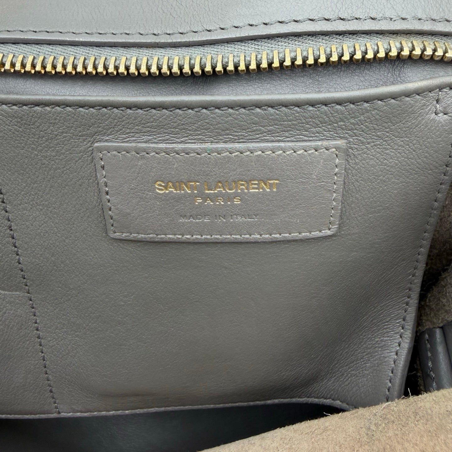 Saint Laurent Cabas Grey Leather 2Way Tote Bag Gold Hardware [Used]