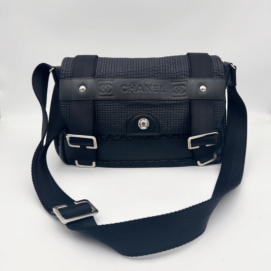 Chanel Black Nylon Down & Leather Sport Messenger Bag Silver Hardware [Used]