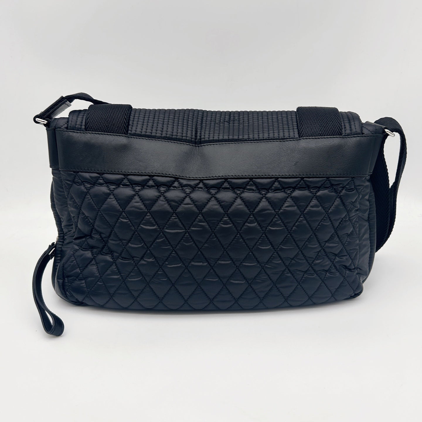 Chanel Black Nylon Down & Leather Sport Messenger Bag Silver Hardware [Used]