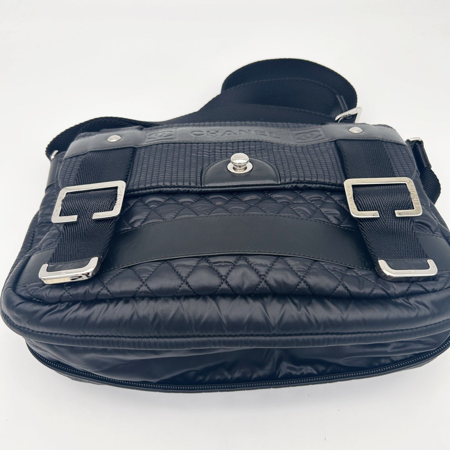 Chanel Black Nylon Down & Leather Sport Messenger Bag Silver Hardware [Used]