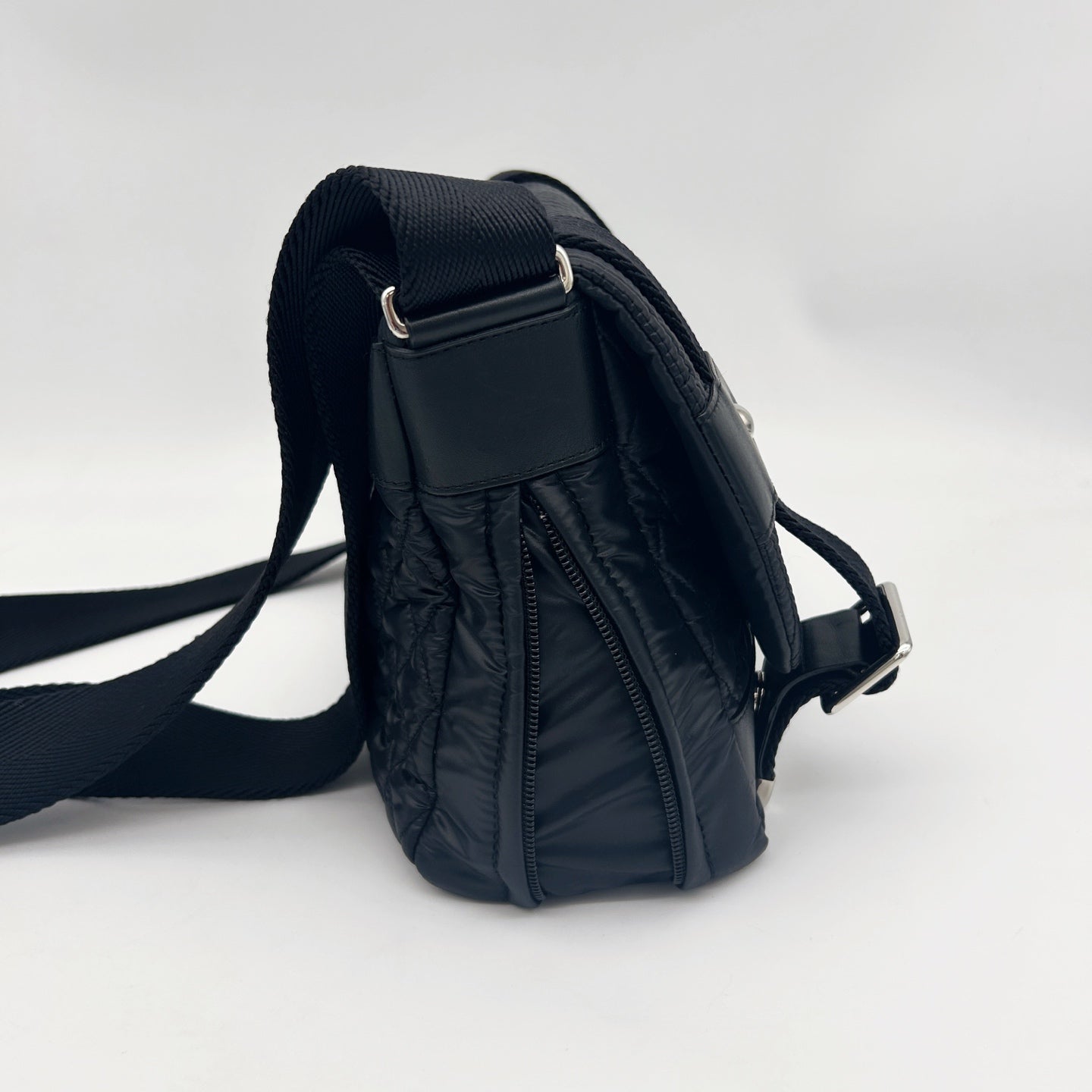 Chanel Black Nylon Down & Leather Sport Messenger Bag Silver Hardware [Used]