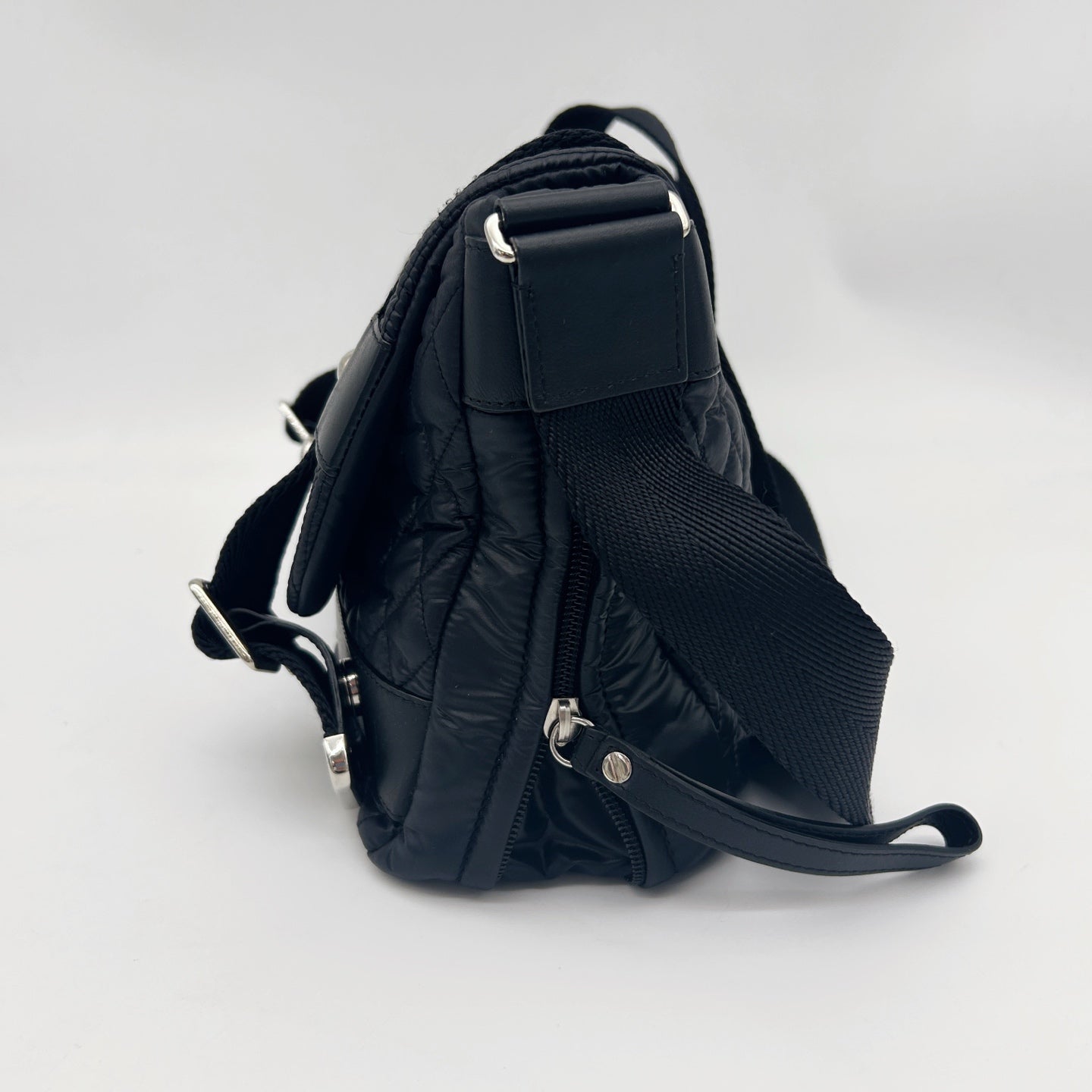 Chanel Black Nylon Down & Leather Sport Messenger Bag Silver Hardware [Used]