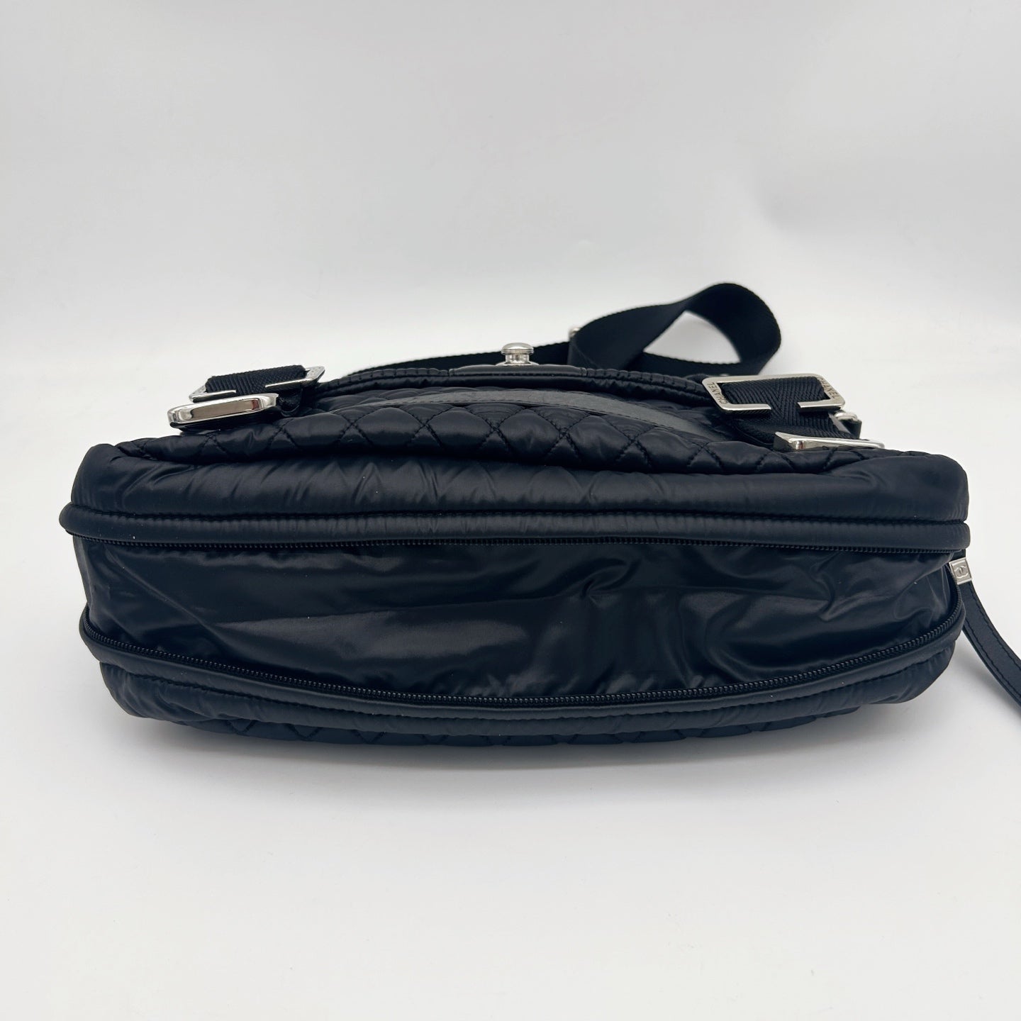 Chanel Black Nylon Down & Leather Sport Messenger Bag Silver Hardware [Used]